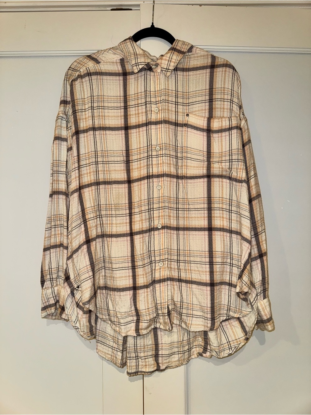 We The Free Cream Plaid Button-Down Shirt